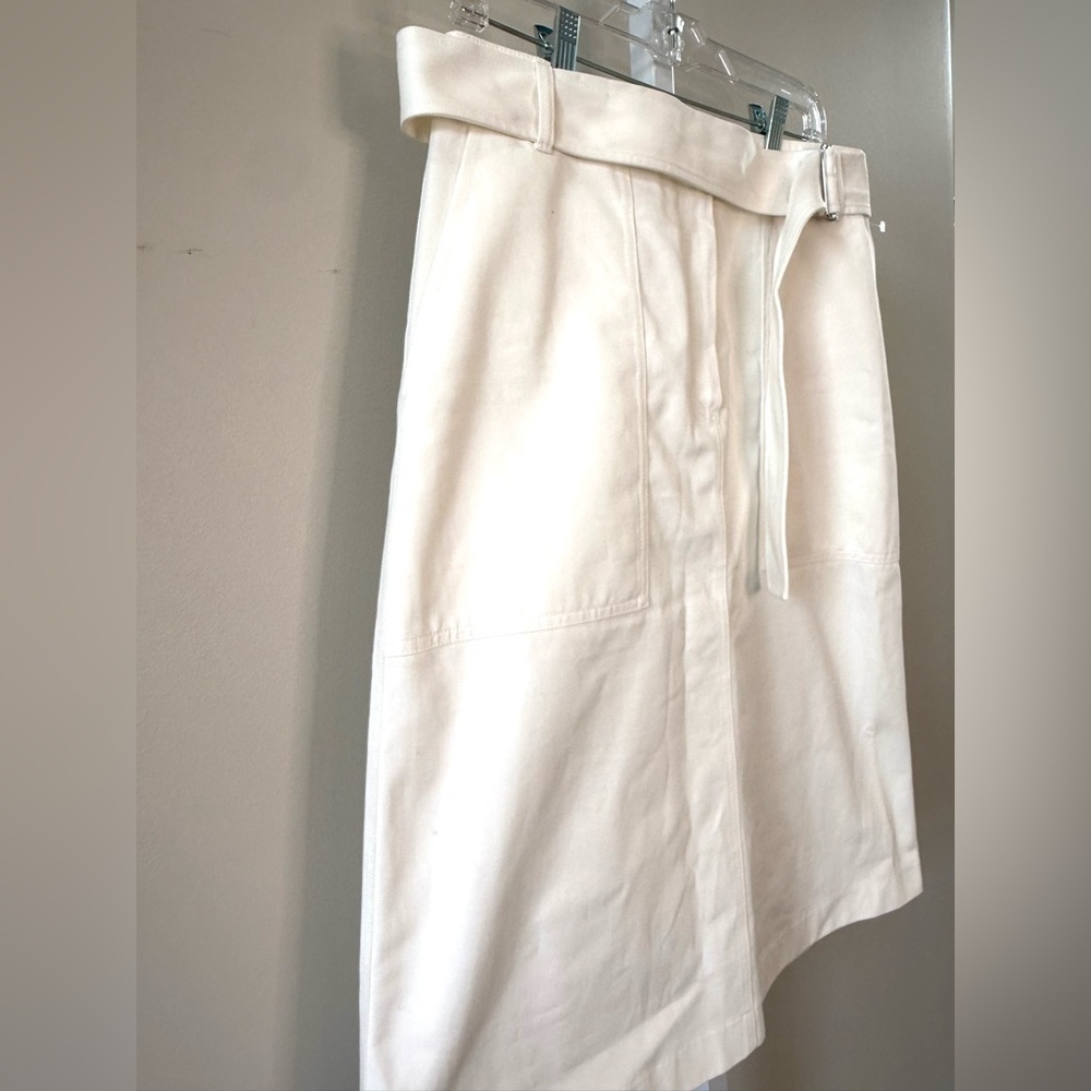 Lacoste White Belted A-Line Skirt Size 40 Chic Preppy Classic 100% Cotton - Picture 12 of 13